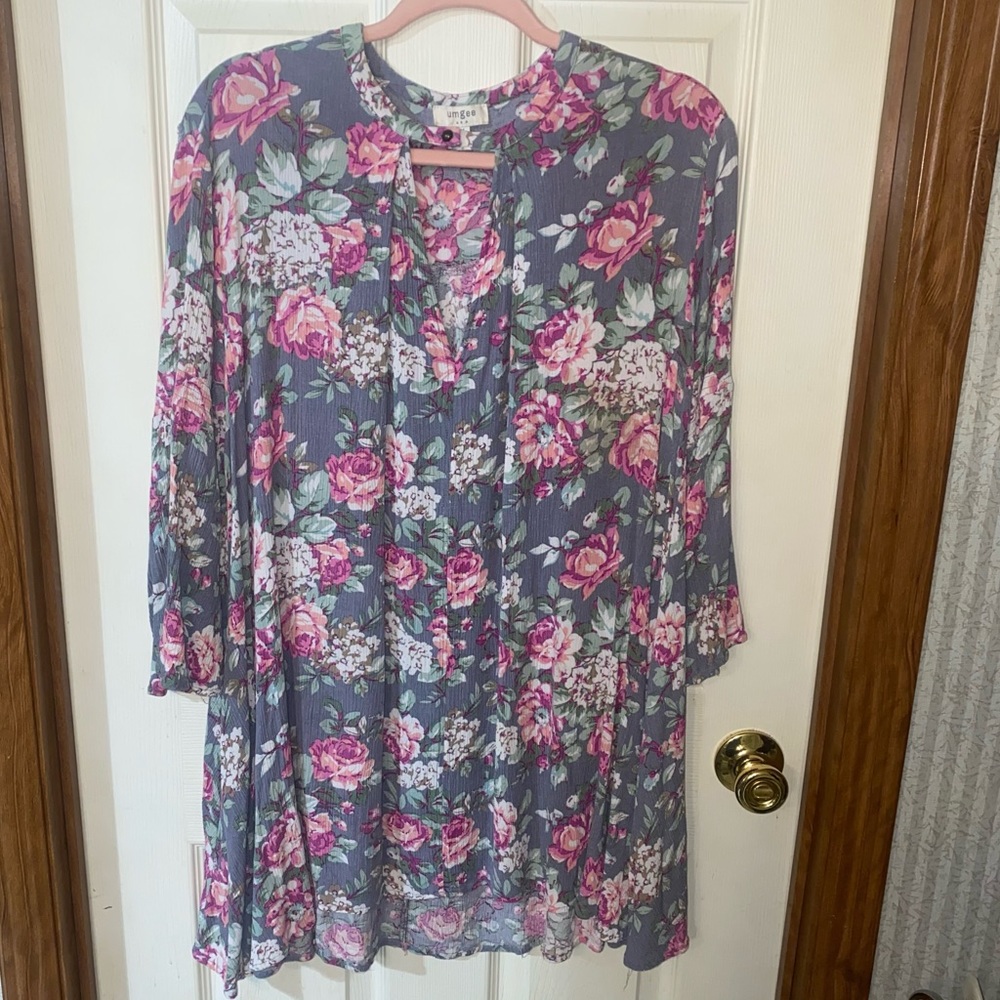 Umgee Short Floral Long Sleeve Dress